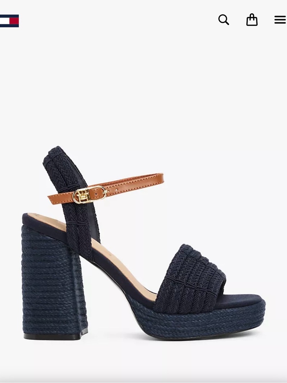 Tommy Hilfiger Jute-Trim Block Heel Platform Sandals – Navy – Size 10 – New